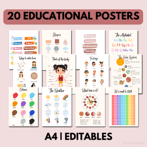 20 EDUCATIONAL POSTERS (ENGLISH VERSION) | EDITABLE TEMPLATES (virtual and downloadable)